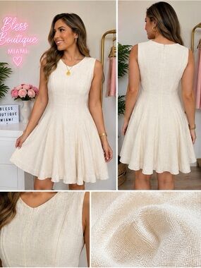Theory Cream Textured Sleeveless Fit-and-Flare Dress